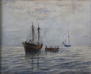 Edward R. Sisson Watercolor on Paper "Crew Boarding a Lightship"
