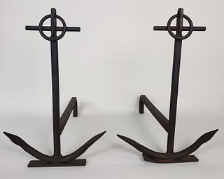 Pair of Vintage Iron Anchor Andirons