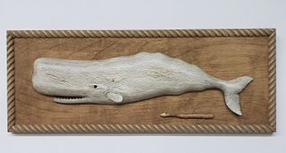Carved and Painted Moby Dick Sperm Whale Plaque