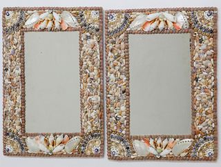 Pair of Shell Encrusted Rectangular Mirrors, Contemporary