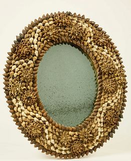 French Shell Encrusted Oval Mirror, 19th Century