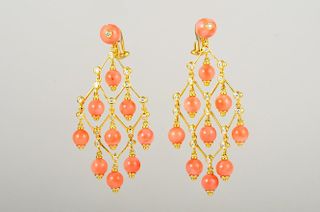 Diamond Coral Bead Earrings