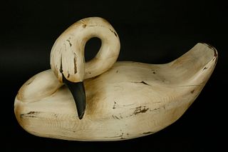 Carved And Painted Wood Preening Swan