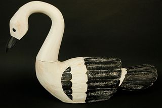 ContemporaryÂ Carved Pine Swimming Swan