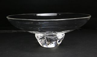 Vintage Signed Steuben Clear Crystal Glass Compote Center Bowl