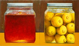 Ken Beck Diptych Oil on Panel "Cranberry Bog Honey and Preserved Lemons"