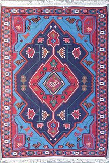 Vintage Figural Flat Weave Kilim Rug Carpet