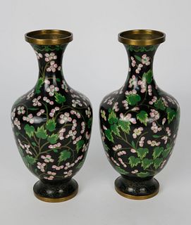 Pair of Cherry Blossom Cloisonne Vases