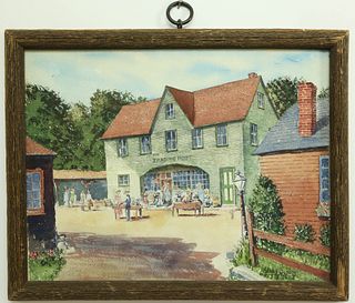 Albert Schoen Double Sided Watercolor on Paper "The Trading Post"