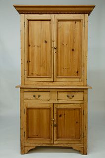 Vintage English Pine Two-Part Country Kitchen Cupboard