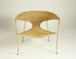 Mid-Century Modern Resin Coated Natural Wicker Tub Chair