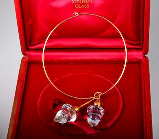 Steuben Glass Acorn 18K Pendant Necklace