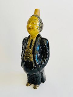 English Glazed Ceramic Figural Bottle of a Jolly Gentleman, 19th Century