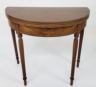 Vintage Paine Furniture Co. Boston Made Demilune Inlaid Card Table