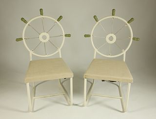 Pair of Ship's Wheel-Back Side Chairs