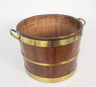 Vintage English Pine Brass Bound Peat Bucket