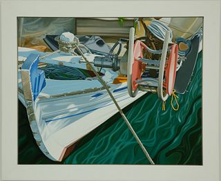 Nick Hais Acrylic on Canvas "Fishing Boat 17 Blue Prow"