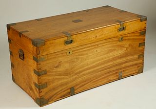 Chinese Export Brass Bound Camphorwood Partner's Trunk, 19th Century