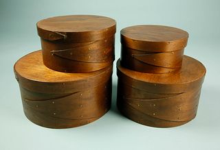 Set of Four Shaker Style Nesting Wood Band Boxes