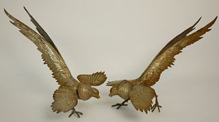 Pair of Gilt Brass Modeled Pheasants