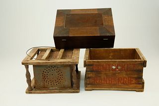 Nantucket Cranberry Box, Shaker Box and Foot Warmer, 19th Century