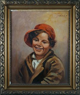 PAINTING OF A LITTLE BOY IN A RED CAP OIL PAINTING