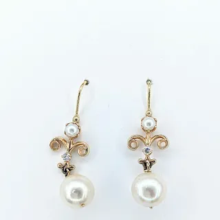 Vintage Cultured Pearl & Diamond Earrings