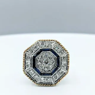 Art Deco Revival Diamond & Sapphire Cocktail Ring