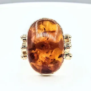 14ky Amber Cabochon Cocktail Ring