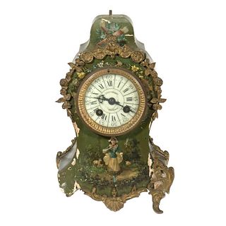 Painted and Gilt-Bronze Mantel Clock