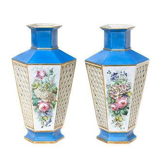 Pair of French Blue Porcelain Vases