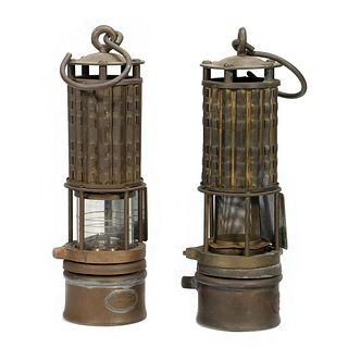 Pair of Brass Miner Lamps, c 1940s