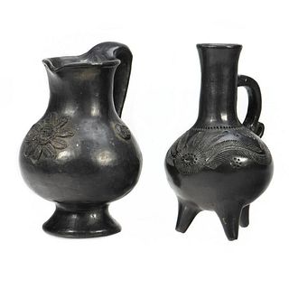 2 Oaxaca Blackware Pottery Jugs, Signed