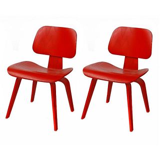 Pair of Red Eames Low Chairs