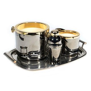 Italian Gold-Plated Barware, with Silver-Plated Tray (4)