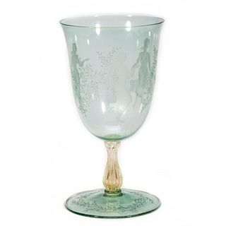 Green and Gold Etched Glass Vase, c. 1930s