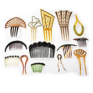 Collection of 14 antique & vintage hair combs