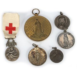 Six French antique silver & metal religious medals