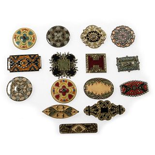 Collection of 15 enamel and silver brooches