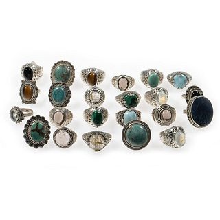 Collection of 23 stone-set and silver rings