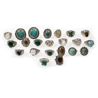 Collection of 22 stone-set and silver rings