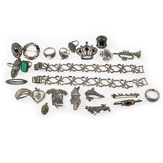 Collection of marcasite and silver jewelry