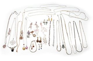 Collection of rhinestone and silver jewelry