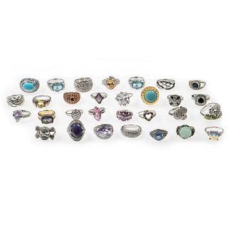 Collection of 30 stone-set and silver rings
