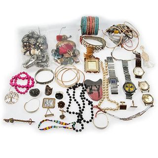 Collection of costume, rhinestone jewelry & watches