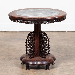 CHINESE ROSEWOOD AND MARBLE PLANT STAND