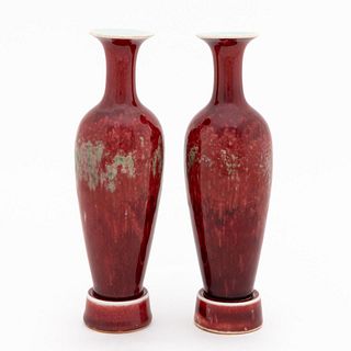 CHINESE PEACHBLOOM LIUYEPING VASES ON STANDS, 4PC