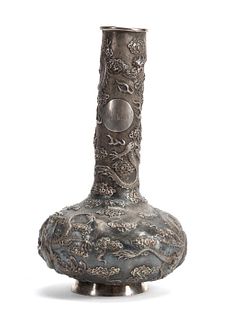 CA 1890 CHINESE EXPORT SILVER DRAGON VASE, MARKED