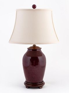 CHINESE SANG DE BOEUF TABLE LAMP WITH SHADE