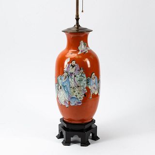 CHINESE REPUBLIC PERIOD TABLE LAMP, 8 IMMORTALS